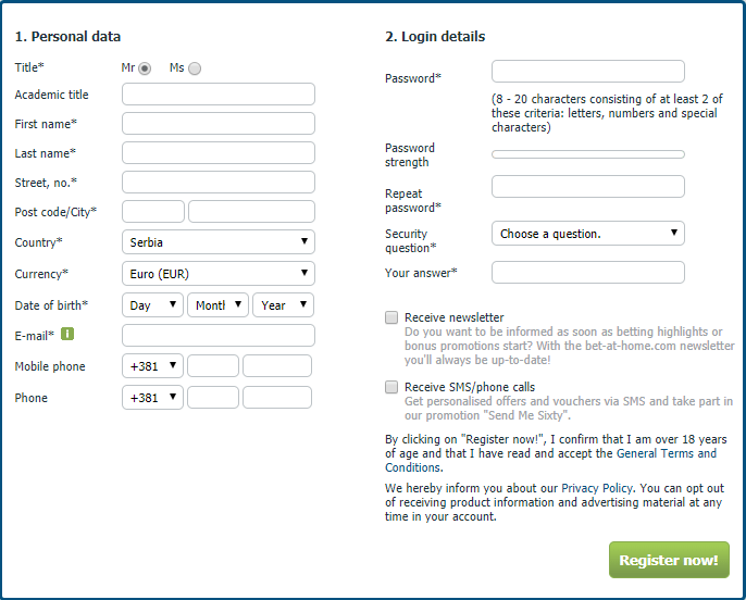 Registracija Bet-at-home